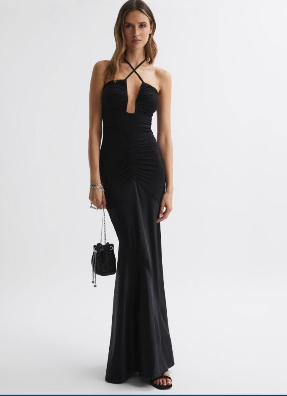 🖤 REISS Thalia Black Sculpted Jersey Mix Bodycon Dress Size 8 NWT